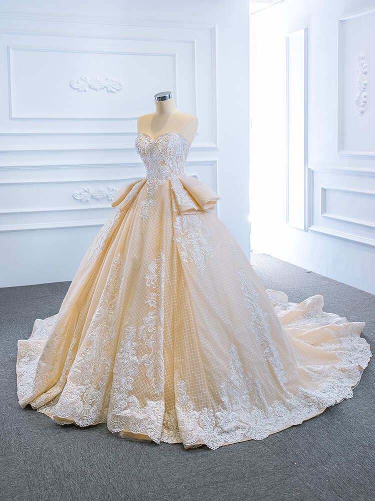 luxury model champange sleeveless long ball gown wedding dress 67063