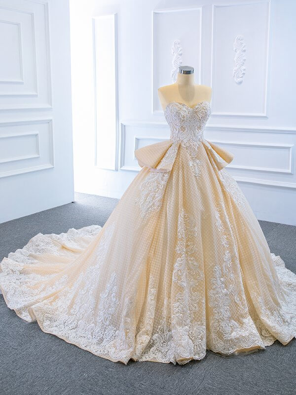 luxury model champange sleeveless long ball gown wedding dress 67063