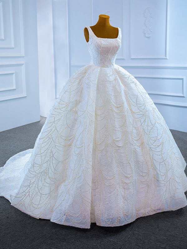 luxury model square neck sleeveless long ball gown wedding dress 67105