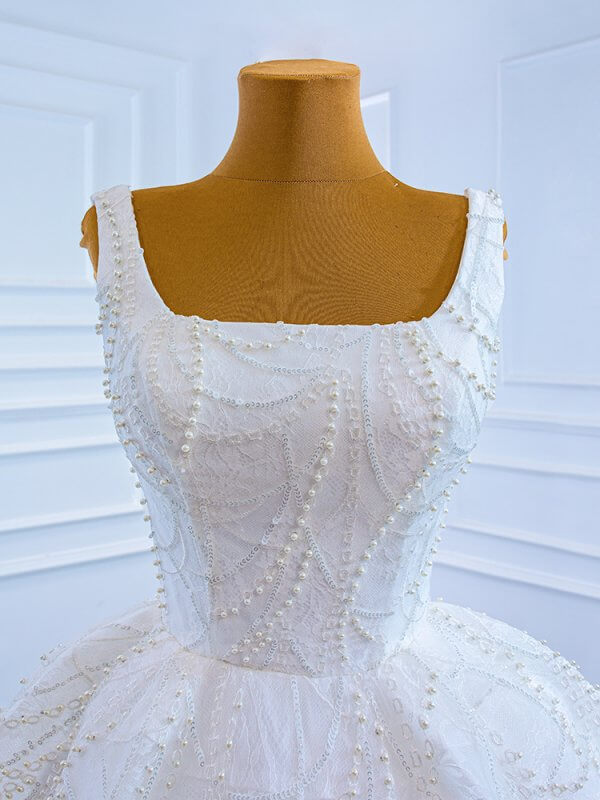 luxury model square neck sleeveless long ball gown wedding dress 67105