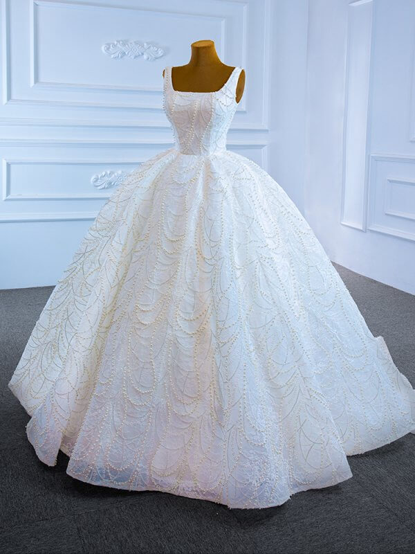 luxury model square neck sleeveless long ball gown wedding dress 67105