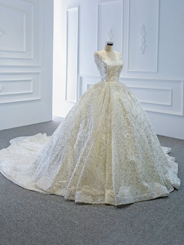 luxury model scoop neck sleeveless long ball gown wedding dress 67122