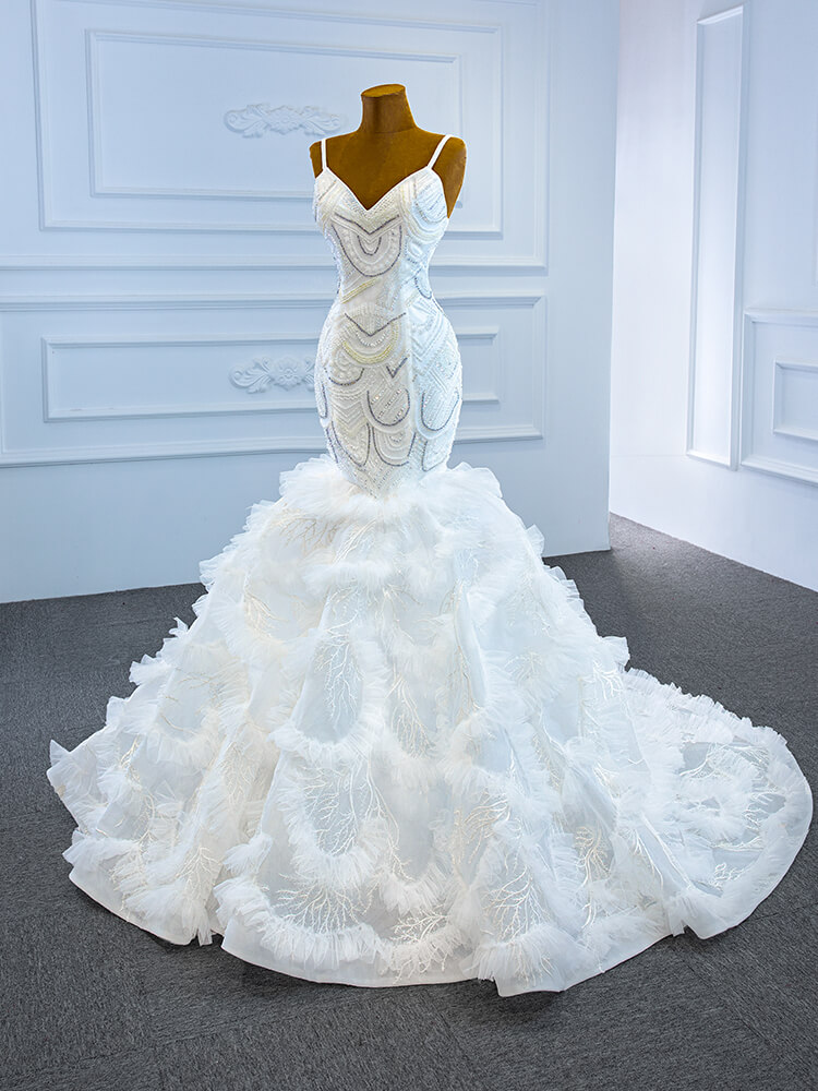 Luxury Model Spaghetti Long Mermaid Wedding Dress 67123