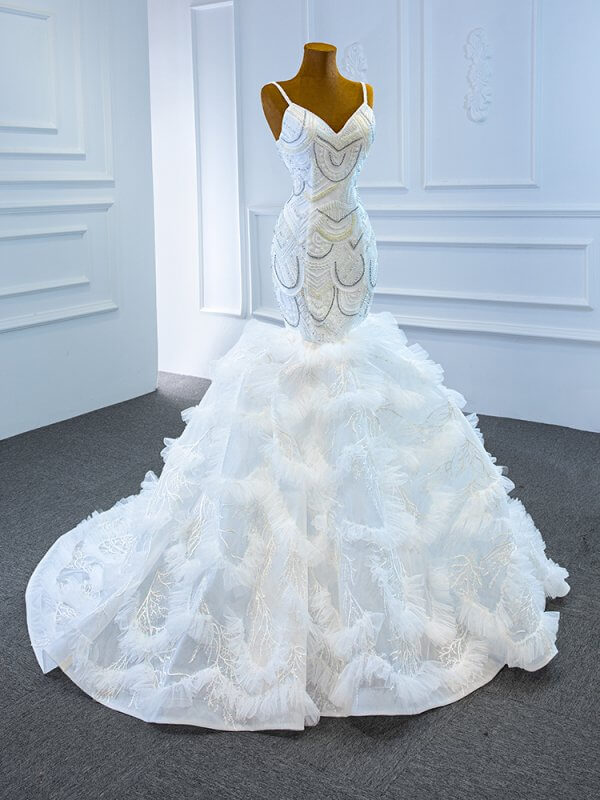 luxury model spaghetti long mermaid wedding dress 67123