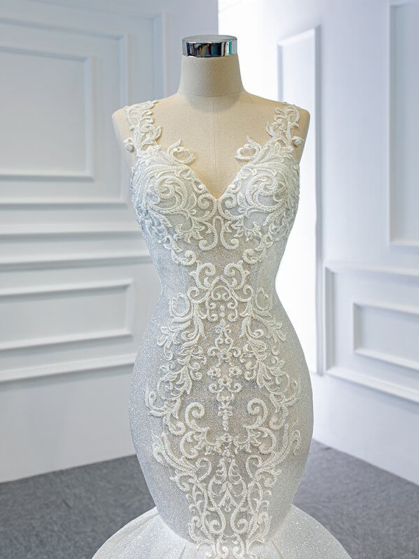 luxury model v neck long mermaid wedding dress 67137