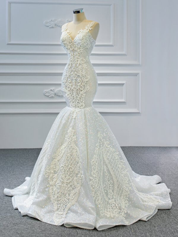 luxury model v neck long mermaid wedding dress 67137