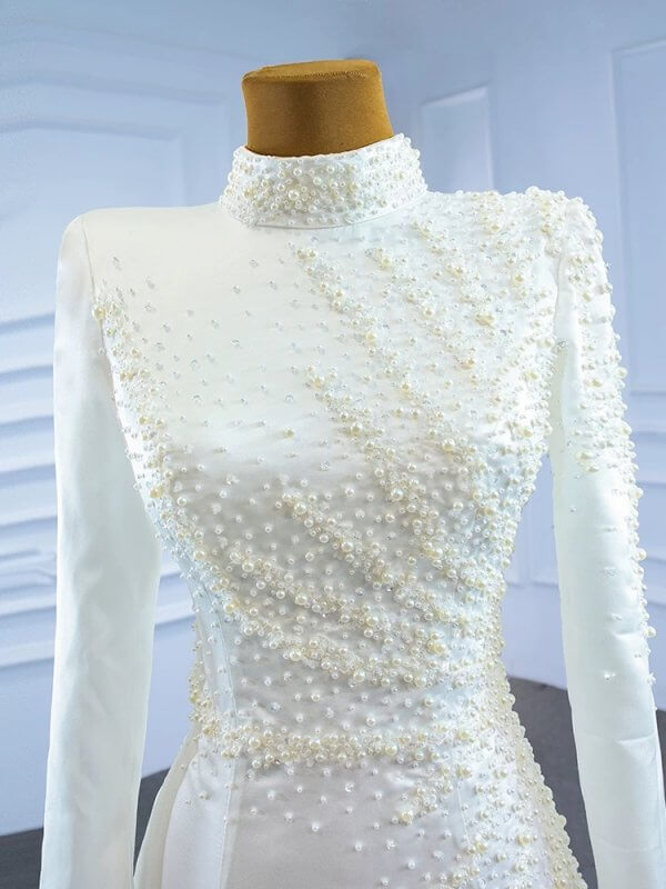 Luxury Model High Neck Pearls Mermaid Wedding Dress 67248