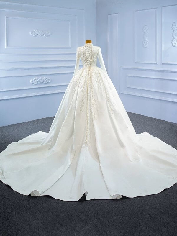 Luxury Model High Neck Pearls Mermaid Wedding Dress 67248