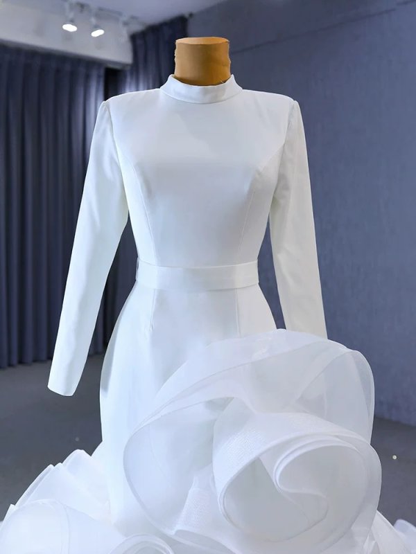 luxury model high neck long sleeve mermaid wedding dress 231014