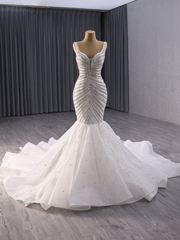luxury model sleeveless beading long mermaid formal prom dress evening gown 241019