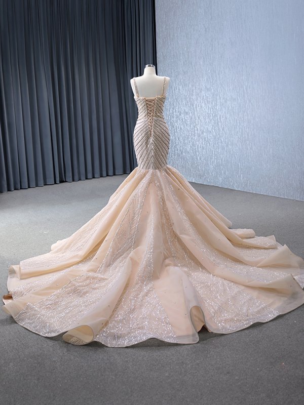 luxury model sleeveless beading long mermaid formal prom dress evening gown 241019