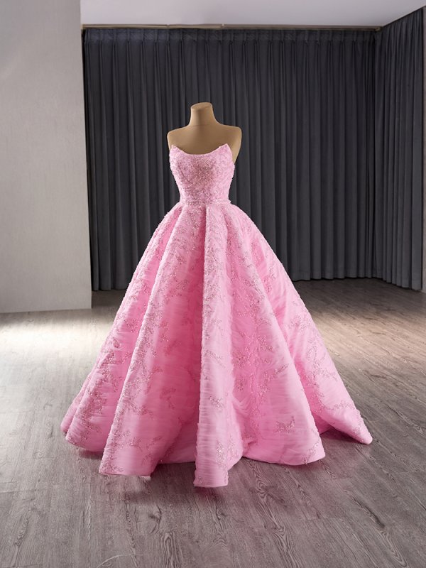 luxury model pink sleeveless beading long a line formal prom dress evening gown 241022
