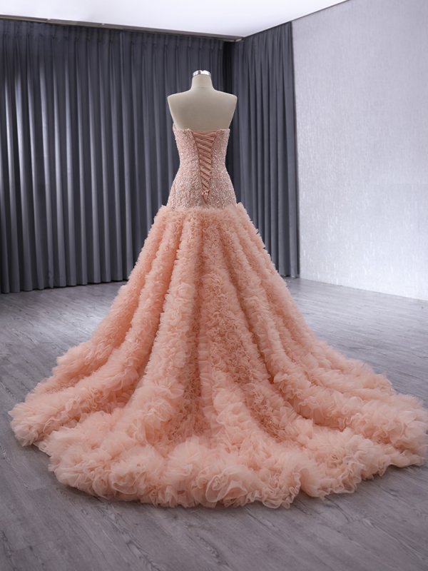 luxury model pink sleeveless tull long mermaid formal prom dress evening gown 241024
