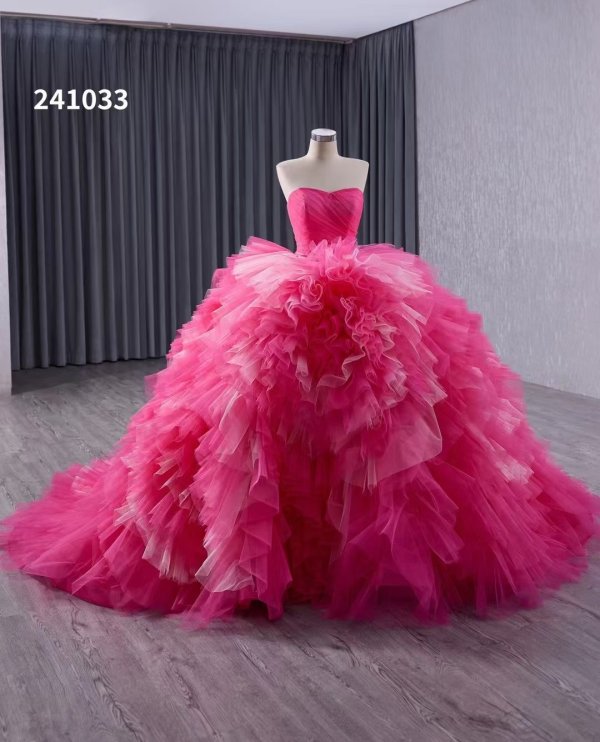 luxury model hot pink sweetheart tull ball gown formal prom dress 241033