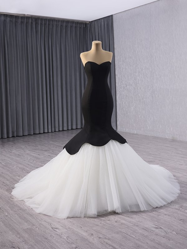 luxury model black white long sleeve mermaid formal prom dress evening gown 241035