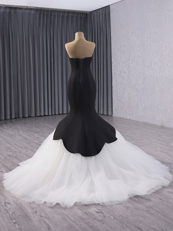luxury model black white long sleeve mermaid formal prom dress evening gown 241035