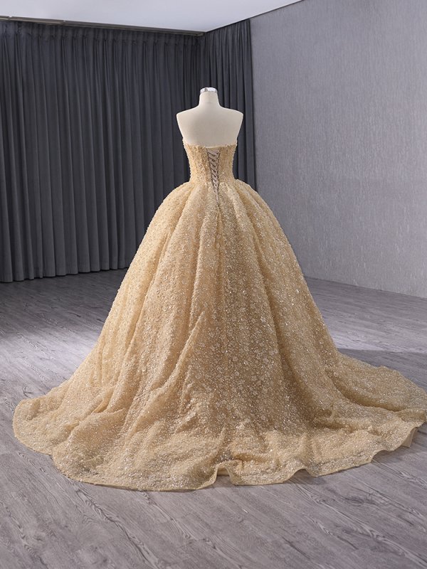 luxury model champange sweetheart beading ball gown quinceanera dress 241036