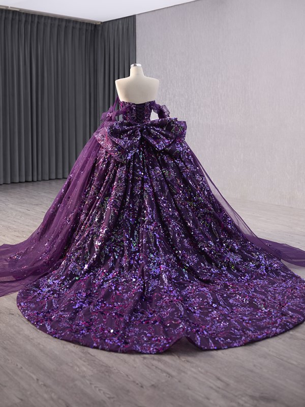 luxury model purple sweetheart bow glitter ball gown quinceanera dress 241037