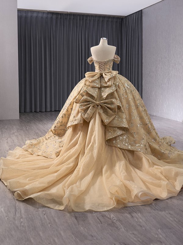 luxury model gold long sweetheart beading ball gown quinceanera dress 241043