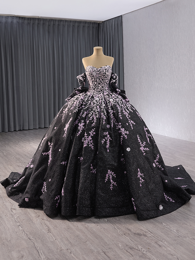 luxury model gblack long sleeve applique ball gown quinceanera dress 241059