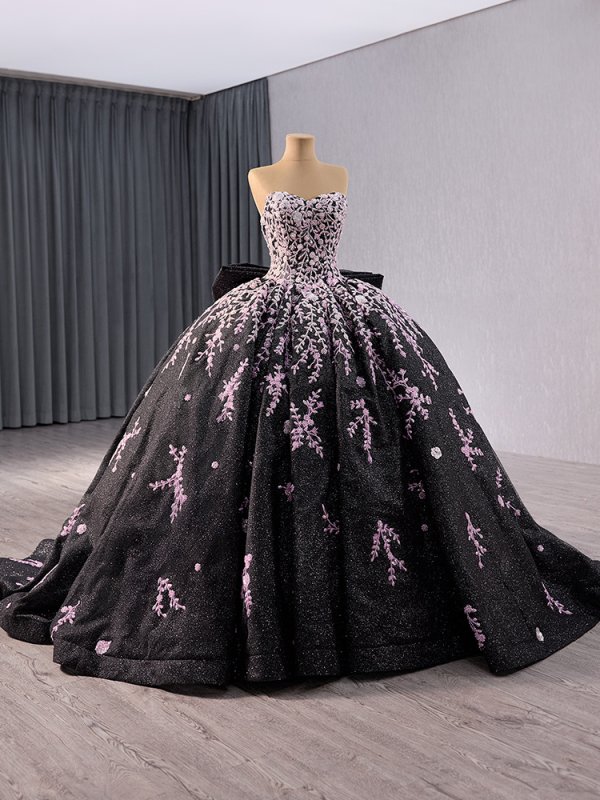 luxury model gblack long sleeve applique ball gown quinceanera dress 241059