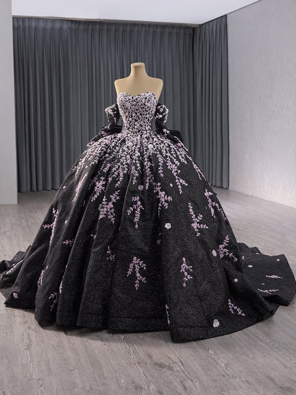 luxury model gblack long sleeve applique ball gown quinceanera dress 241059