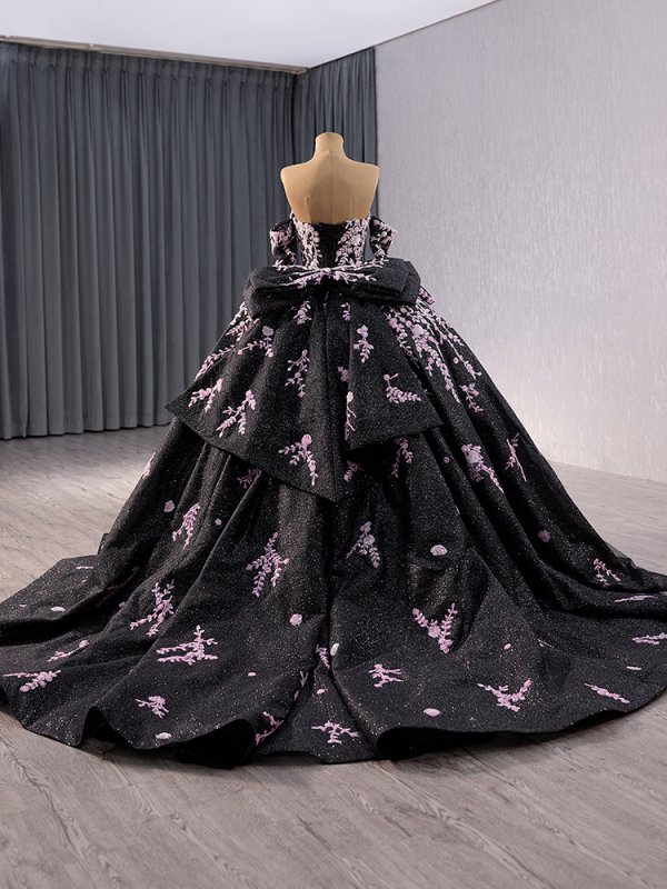 luxury model gblack long sleeve applique ball gown quinceanera dress 241059