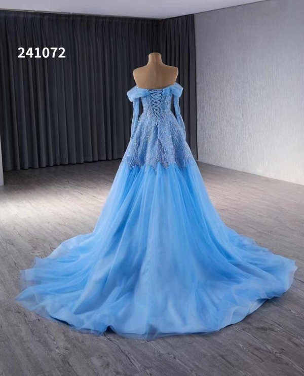 luxury model off the shoulder long sleeve beading formal prom dress evening gown 241072