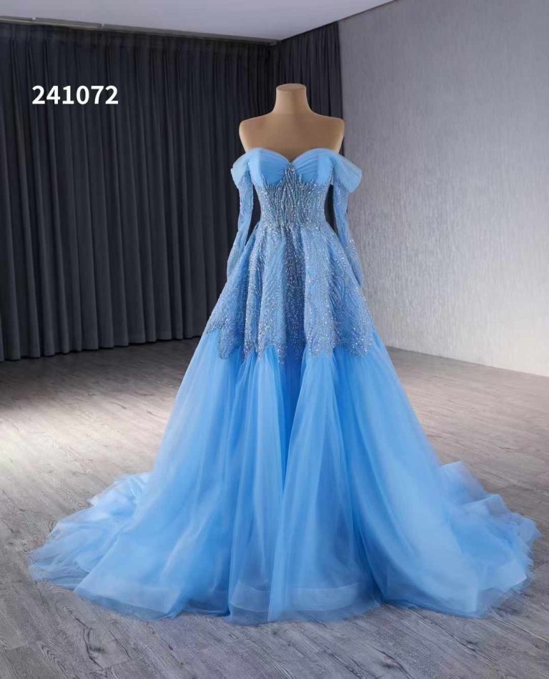 luxury model off the shoulder long sleeve beading formal prom dress evening gown 241072