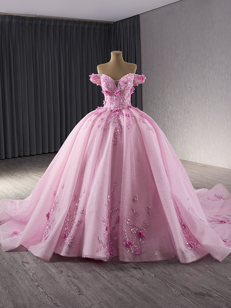 luxury model off the shoulder flower ball gown quinceanera dress 241084