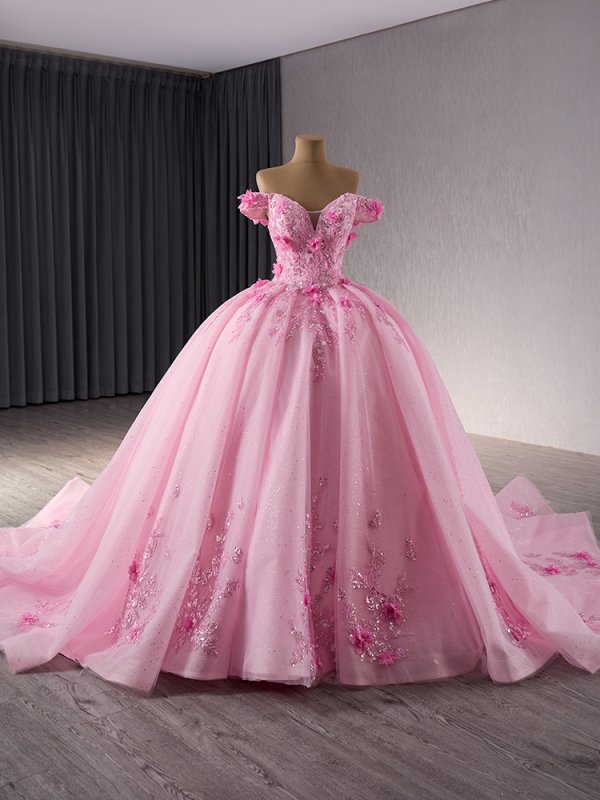 luxury model off the shoulder flower ball gown quinceanera dress 241084