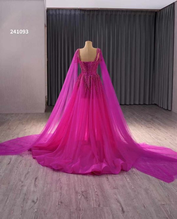 luxury model hot pink sleeveless long a line tull formal evening dress prom gown 241093