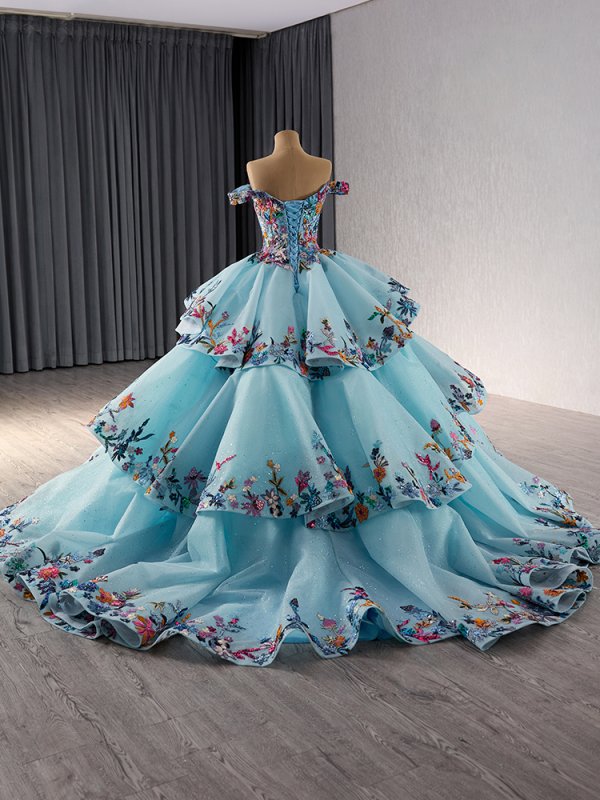 luxury model off the shoulder applique ball gown quinceanera dress 241095