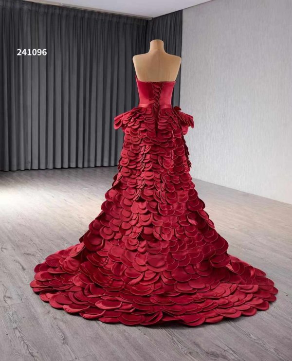 luxury model red sleeveless long mermaid stain formal evening dress prom gown 241096