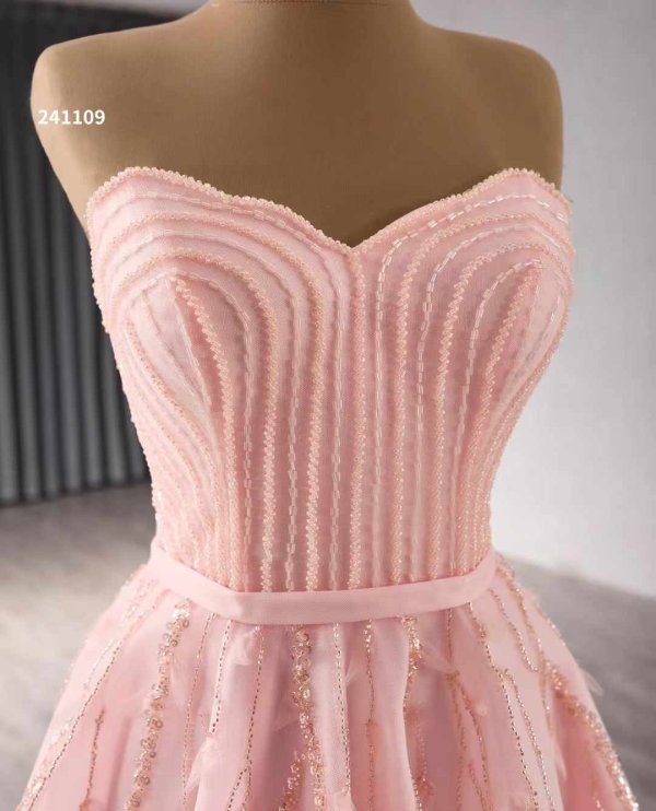 luxury model pink beading a line tull formal evening dress prom gown 241109