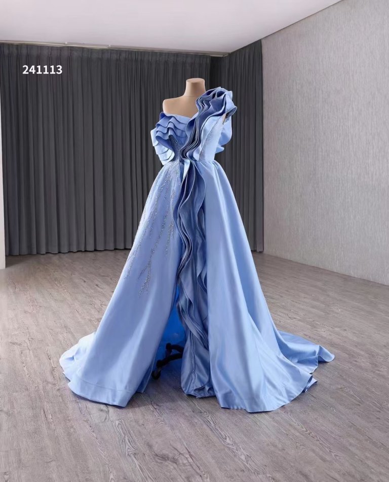 luxury model light sky blue a line ruffles stain formal evening dress prom gown 241113