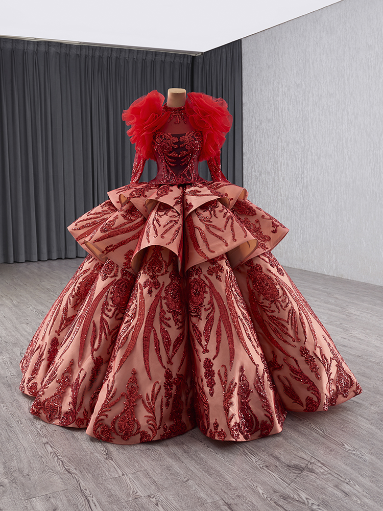 luxury model ruffle sequin long ball gown quinceanera dress 241133