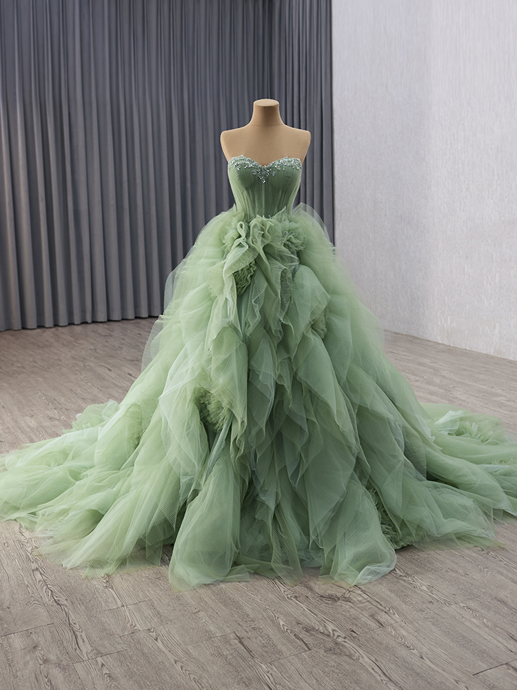 luxury model flower tull a line formal evening dress prom gown 241135