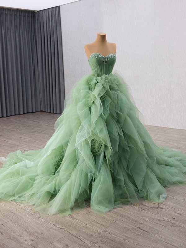 luxury model flower tull a line formal evening dress prom gown 241135