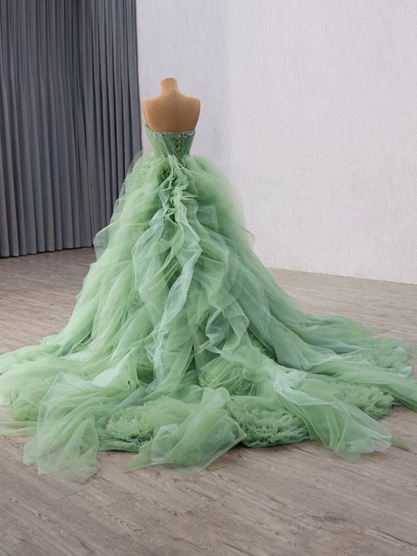 luxury model flower tull a line formal evening dress prom gown 241135