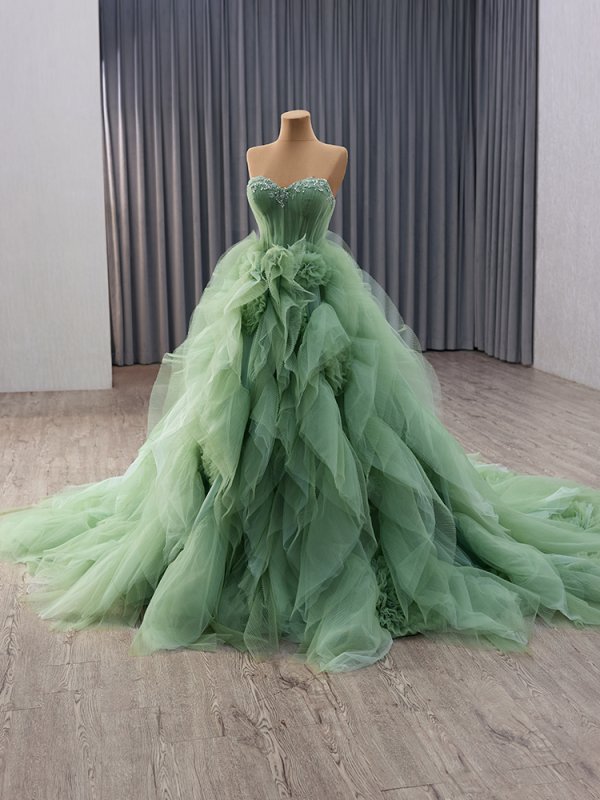 luxury model flower tull a line formal evening dress prom gown 241135