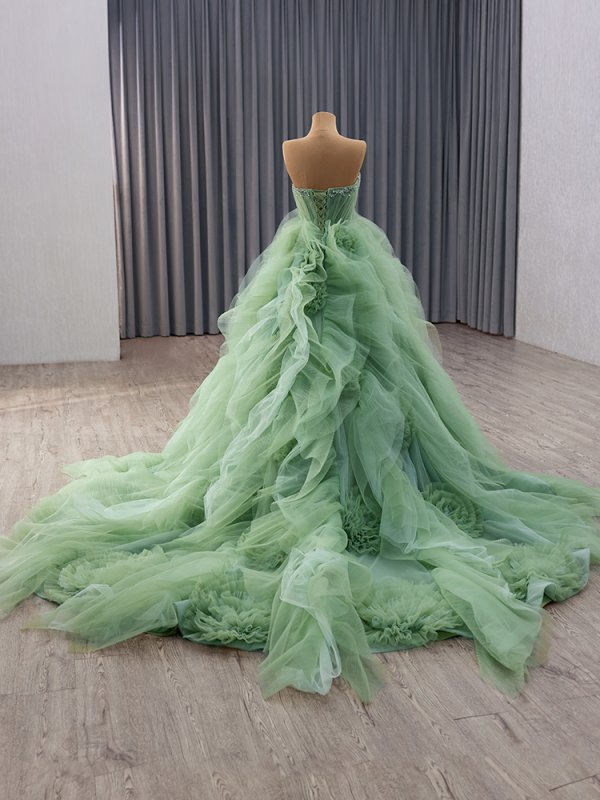 luxury model flower tull a line formal evening dress prom gown 241135