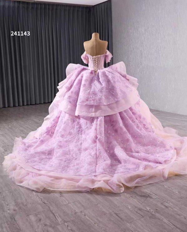 luxury model sweetheart bow tiered long ball gown quinceanera dress 241143