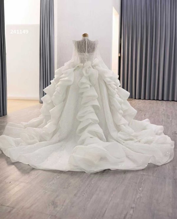 luxury model high neck long sleeve ball gwon wedding dress 241149