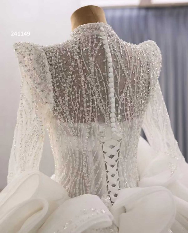 luxury model high neck long sleeve ball gwon wedding dress 241149