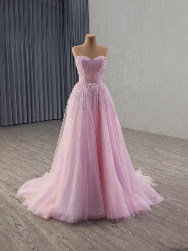luxury model pink long a line formal evening dress prom gown 241159