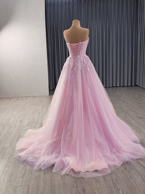 luxury model pink long a line formal evening dress prom gown 241159