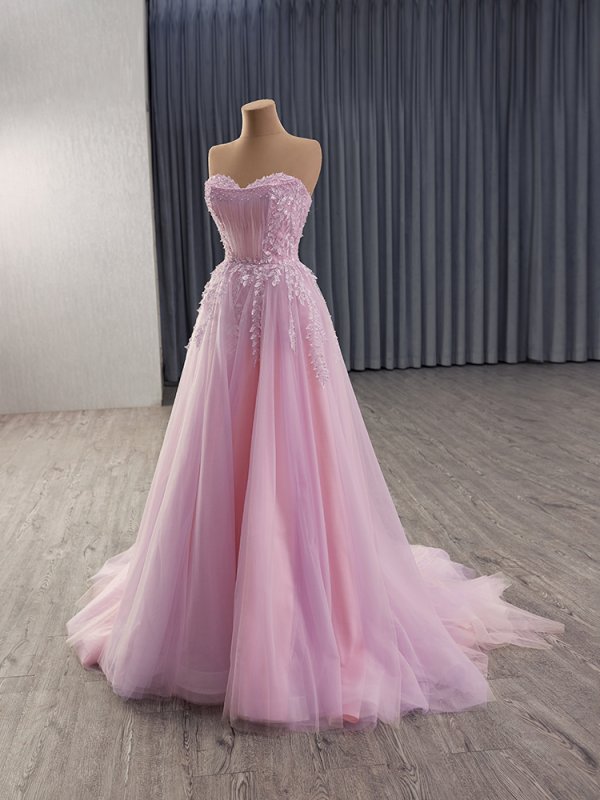 luxury model pink long a line formal evening dress prom gown 241159