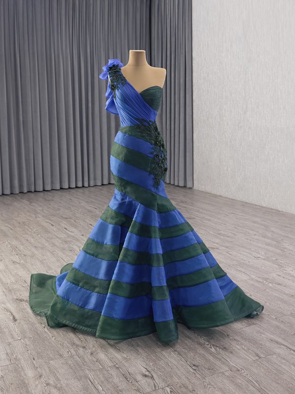 luxury model blue green long mermaid formal evening dress prom gown 251001