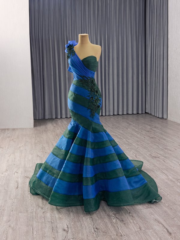 luxury model blue green long mermaid formal evening dress prom gown 251001
